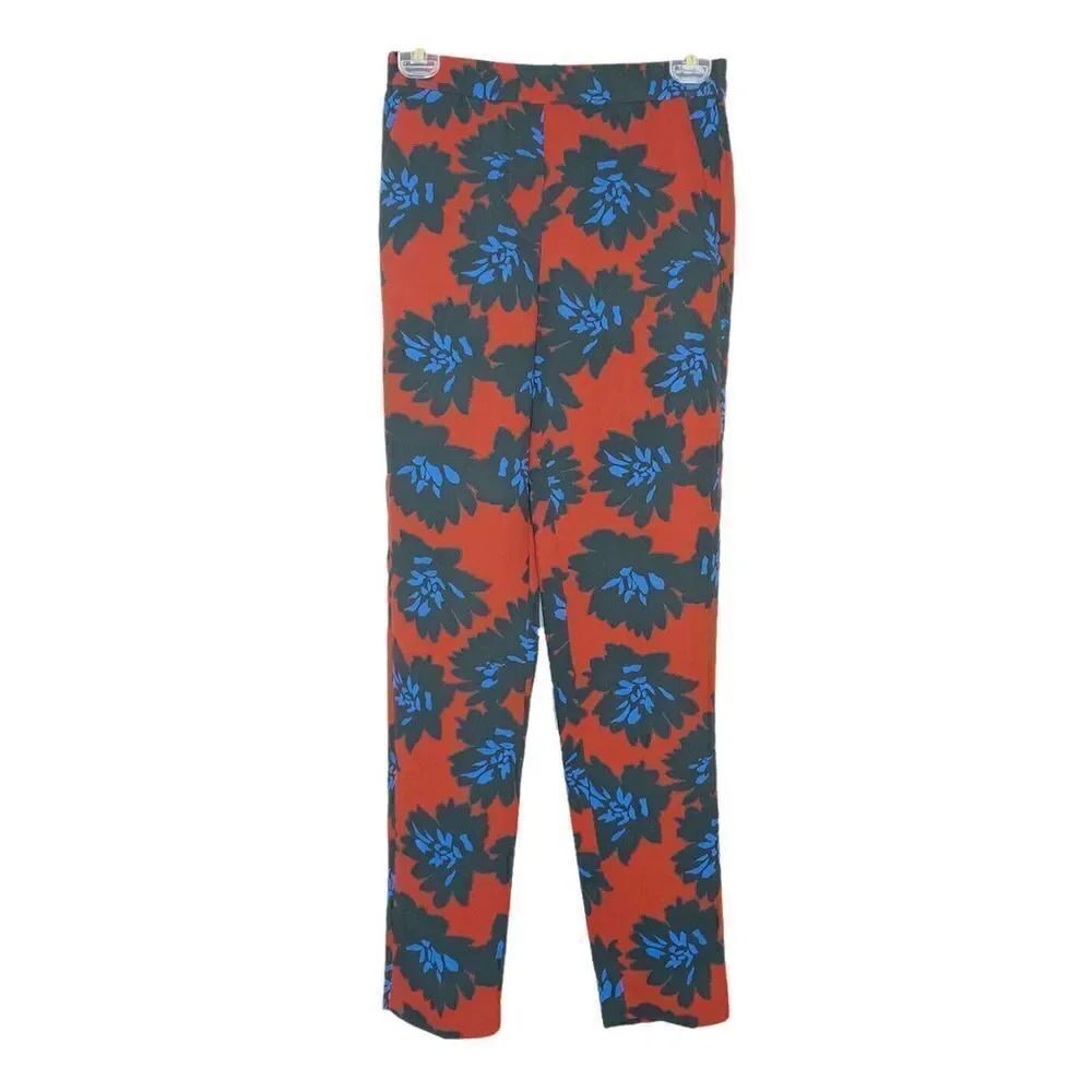 J. CREW Joggers Red Blue Floral Elastic Waist Ankle Crop Dress Pants Flower 00 - Picture 5 of 12